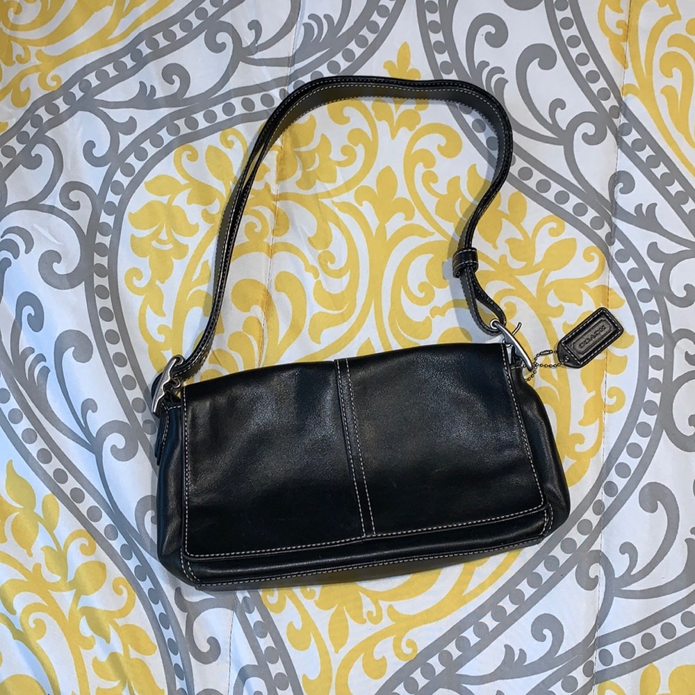 Authentic Coach black leather shoulder bag.